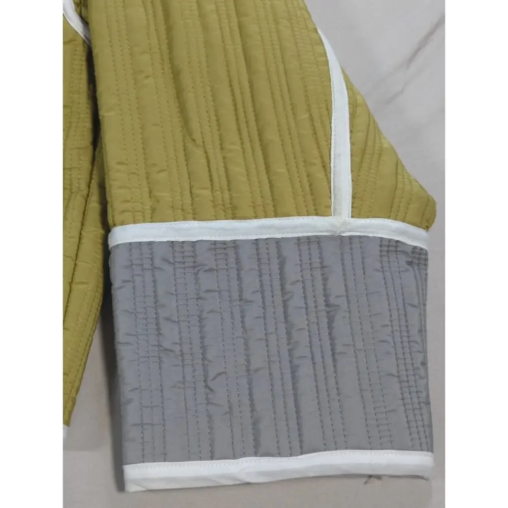 Quilted Colorblock Jacket Womens Olive Gray White Trim Boxy Cropped Coat